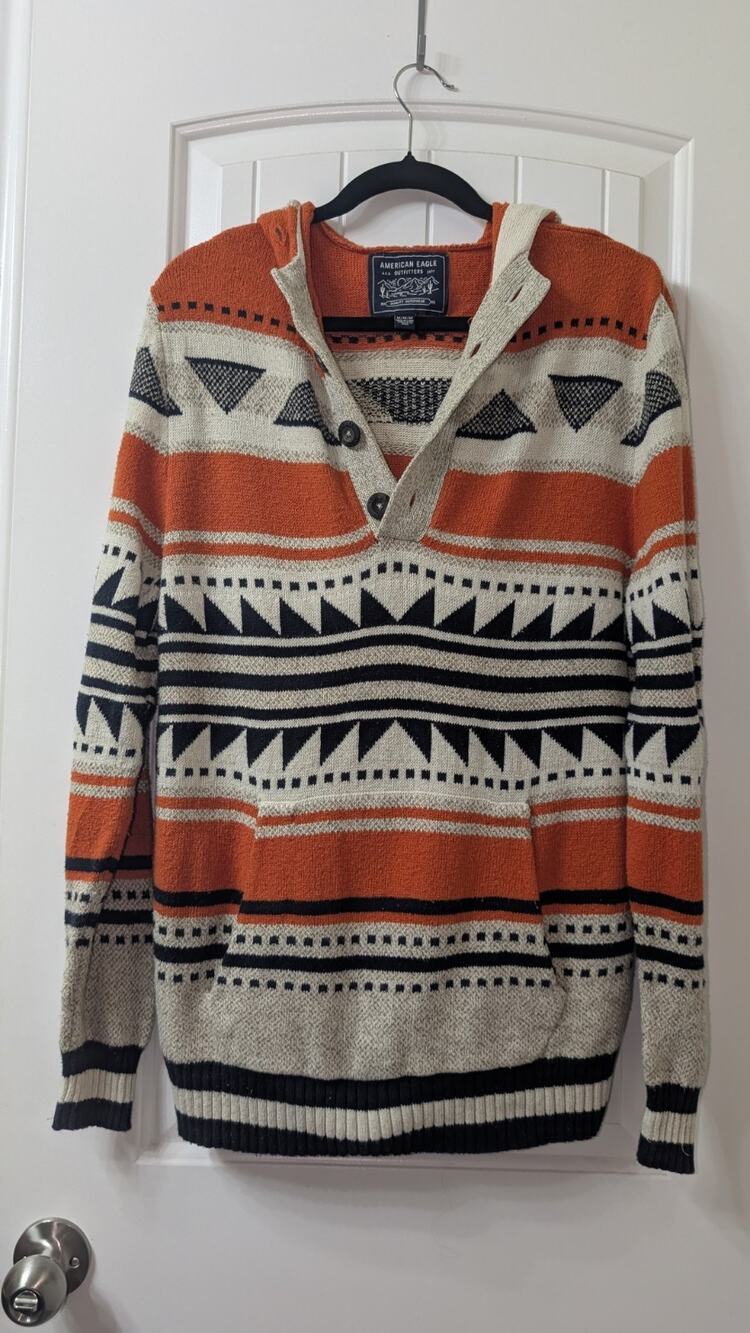 American Eagle Outfitters Men's M Knit Cotton Hooded Pullover Hoodie Geometric